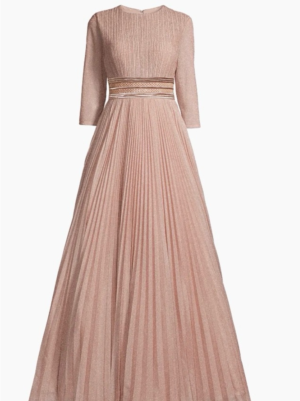 Mac Duggal Blush Pink Pleated Maxi Gown with Waistband Detail